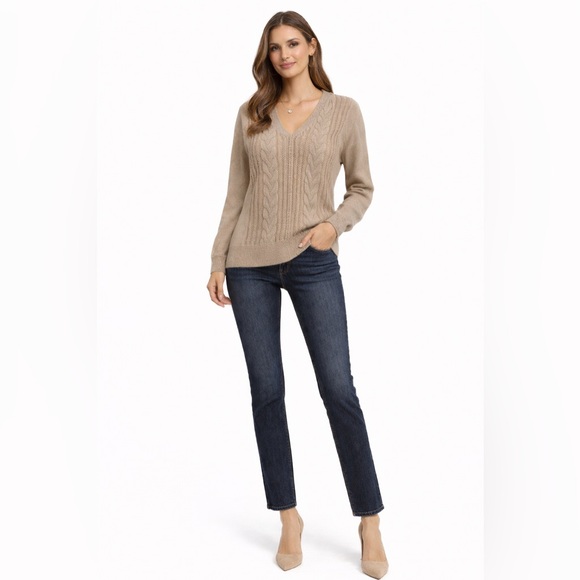 The Limited Sweaters - The Limited Beige Cable Knit V-Neck Sweater